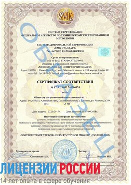 Образец сертификата соответствия Рубцовск Сертификат ISO 22000